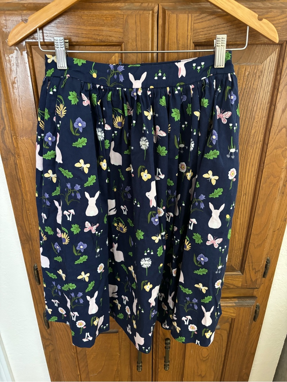 Women’s Navy Floral & Bunny Print Skirt ModCloth Collectif